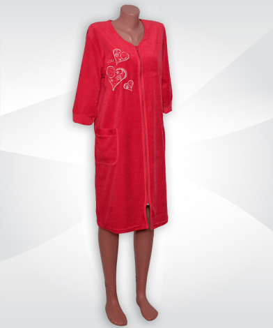 Жіночий однотонний велюровий халат з вишивкою - 4 