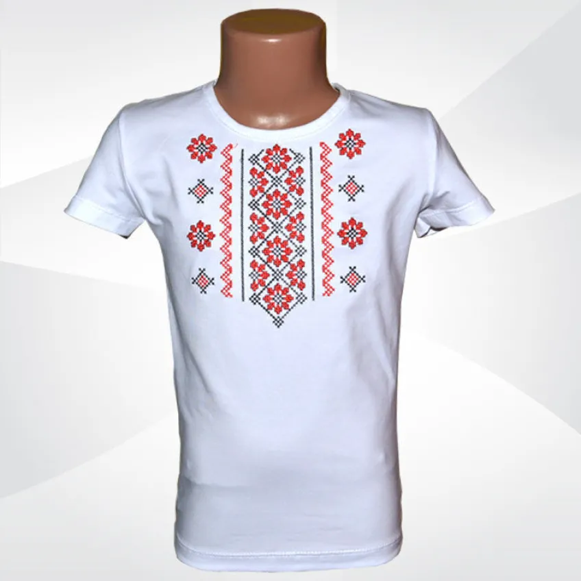 Блуза для девочки белая с вышивкой стрейч кулир