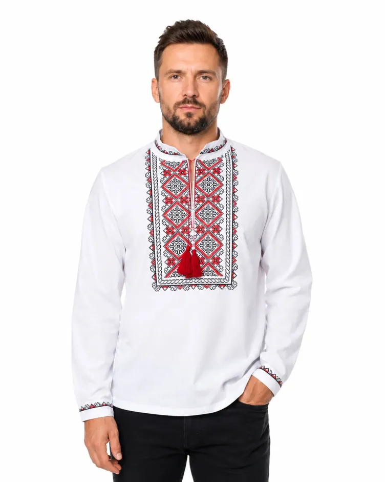 Вишиванка чоловіча довгий рукав біла фулікра - 2 