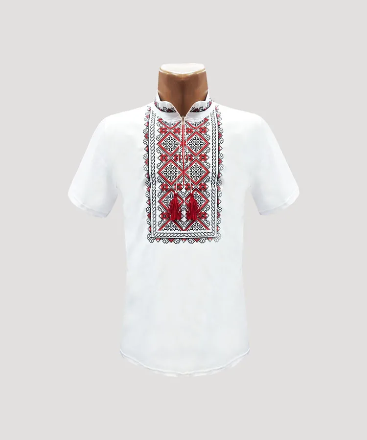 Вышиванка мужская короткий рукав белая фуликра - 2 