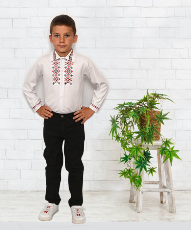 Сорочка з вишивкою для хлопчиків довгий рукав фулікра - 1 