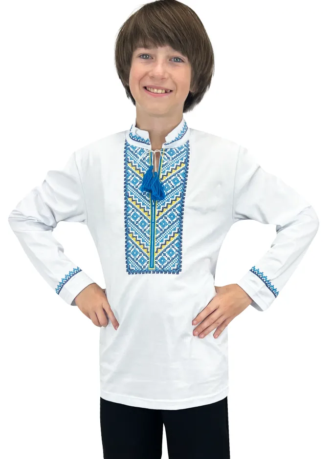 Вишиванка для хлопчика довгий рукав біла фулікра - 1 