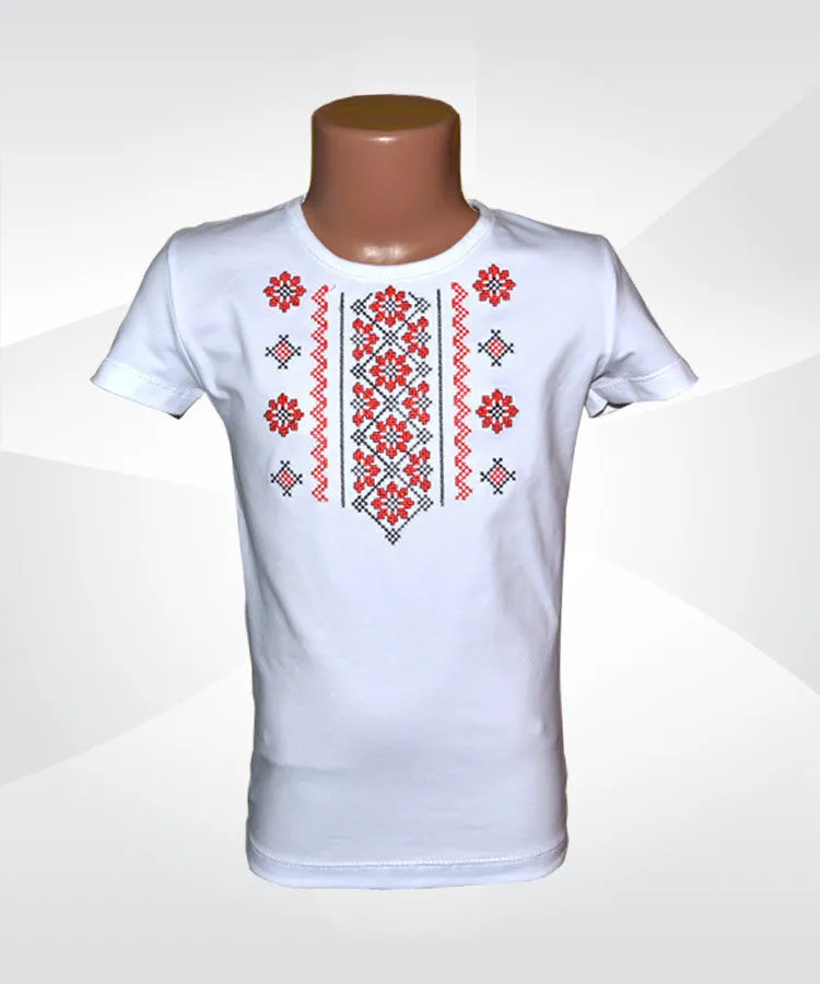 Блуза для девочки белая с вышивкой стрейч кулир - 1 