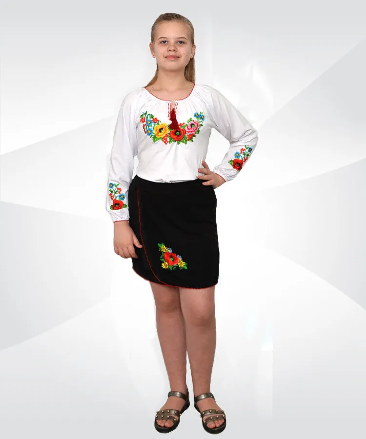 Вишиванка для дівчинки Українка довгий рукав біла фулікра - 1 