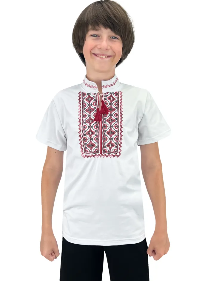 Вишиванка для хлопчика короткий рукав біла фулікра - 2 